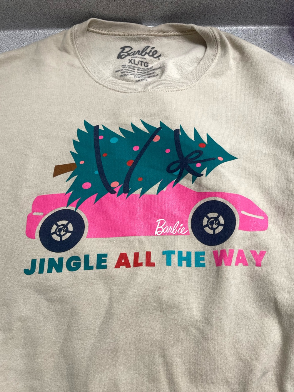 Barbie x Point Zero Jingle Christmas Tree Cream Beige Cotton crewneck sweater XL